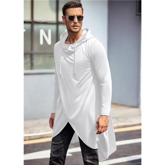 🖤 Trendy Irregular Hem Hooded Poncho Cloak – Coofandy Unisex Hoodie - Picture 2 of 5